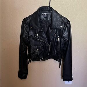 Women's Faux Black Leather Biker Jacket